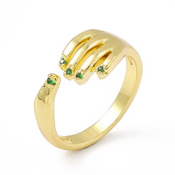 Lime Green Cubic Zirconia Hand Plam Open Cuff Ring, Golden Brass Jewelry for Women, Lime Green, US Size 6 3/4(17.1mm)