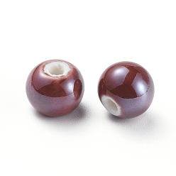 Rouge Foncé Perles en porcelaine manuelles, nacré, ronde, rouge foncé, 8mm, Trou: 2mm