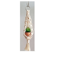 Floral White Macrame Cotton Pendant Decorations, Boho Style Hanging Planter Baskets for Interior Car View Mirror Hanging Ornament, Floral White, 300x40mm