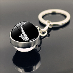 Musical Instruments Porte-clés pendentif en alliage, porte-clés boule de verre thème musical, modèle d'instruments de musique, 8 cm