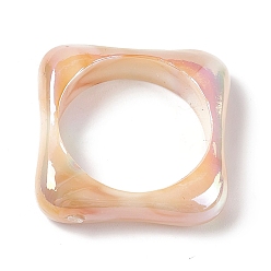 Персиковый Слойка Непрозрачные акриловые соединительные кольца, неправильный квадрат с внутренним закруглением, с покрытием AB цвета, розовые, 22.5x22.5x6 мм, внутренний диаметр: 17.5 мм