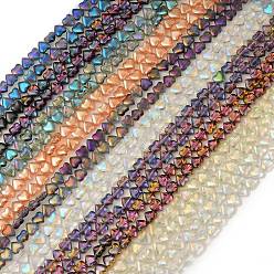 Mixed Color Electroplate Transparent Glass Beads Strands, Heart, Mixed Color, 8x8x4mm, Hole: 0.8mm, about 87pcs/strand, 25.20 inch(64cm)