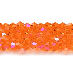 Orange Red Transparent Electroplate Glass Beads Strands, AB Color Plated, Faceted, Bicone, Orange Red, 2mm, about 162~185pcs/strand, 12.76~14.61 inch(32.4~37.1cm)