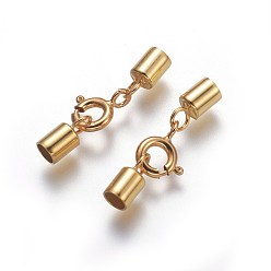 Golden 925 Sterling Silver Spring Ring Clasps, with Cord Ends, Golden, 22.5~23.5mm, Inner Size: 3mm