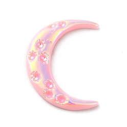 Pink Opaque Resin Cabochons, AB Color Plated, Moon, Pink, 33x25x4mm