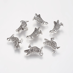 Antique Silver Tibetan Style Alloy Bird Pendants, Cadmium Free & Lead Free, Antique Silver, 18x19x5.5mm, Hole: 2mm