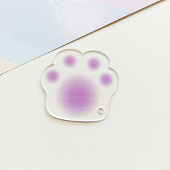 Medium Orchid Gradient Color Transparent Acrylic Cat Paw Keychains, with Ball Chains, Medium Orchid, 49x46x3mm, hole: 1.8mm