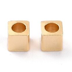 Real 24K Gold Plated Brass Spacer Beads, Long-Lasting Plated, Cube with Round Hole, Real 24K Gold Plated, 2.5x2.5x2.5mm, Hole: 1.6mm