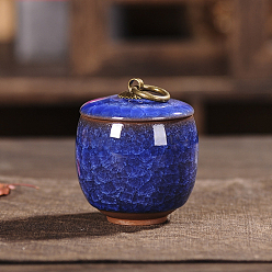 Azul Contenedores de almacenamiento de porcelana esmaltada craquelada en forma de columna, mini almacenamiento de té, tarro recargable, para té café hierba caramelo chocolate azúcar, azul, 63x73 mm