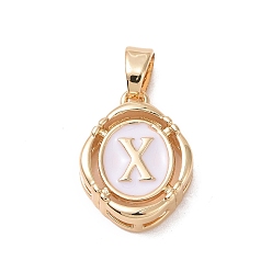 Letter X 304 Stainless Steel Enamel Pendants, Oval with Letter, Golden, White, Letter.X, 15.5x11.5x4mm, Hole: 4.5x2.5mm
