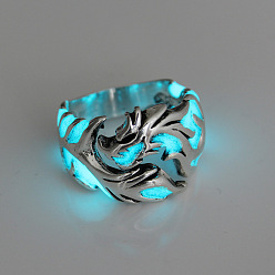 Античное Серебро Кольцо-манжета с драконом из люминесцентного сплава, светящееся в темноте массивное кольцо для мужчин и женщин, античное серебро, размер США 8 (18.1 мм)