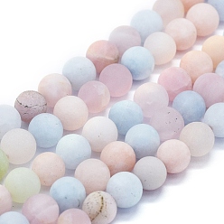 Morganite Natural Morganite Beads Strands, Frosted, Round, 8mm, Hole: 1mm, about 48~49pcs/Strand, 15.35 inch(39cm)