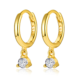 Clear Real 18K Gold Plated 925 Sterling Silver Hoop Earrings, with Cubic Zirconia Diamond Charms, with S925 Stamp, Clear, 17mm
