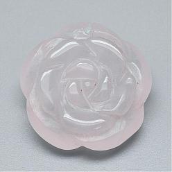 Rose Quartz Natural Rose Quartz Pendants, Flower, 24~25x24~26x8~10mm, Hole: 1mm
