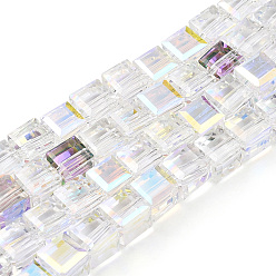 Clear AB Electroplate Glass Beads Strands, AB Color Plated, Faceted, Cube, Clear AB, 7x7x7mm, Hole: 1.2mm, about 97pcs/strand, 26.26 inch(66.7cm).