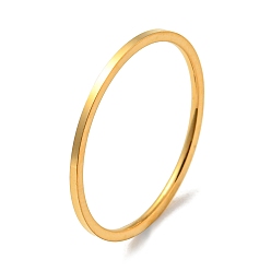 Chapado en Oro Real 18K Revestimiento de iones (ip) 304 anillo de dedo de banda simple de acero inoxidable para mujeres y hombres, real 18 k chapado en oro, tamaño de 10, diámetro interior: 20 mm, 1 mm