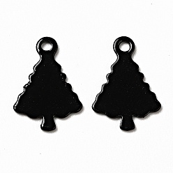 Black Spray Painted 201 Stainless Steel Charms, Christams Tree Charms, Black, 14x9.5x1mm, Hole: 1.2mm