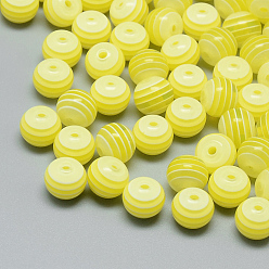 Jaune Perles de résine à rayures transparentes, ronde, jaune, 8mm, Trou: 1.6~2mm
