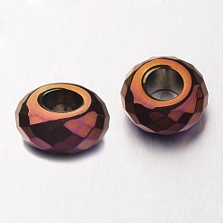 Plaqué Violet Hématite synthétique non magnétique electroplate perles européennes, facette, perles de rondelle avec grand trou , pourpre plaqué, 14x6mm, Trou: 6mm
