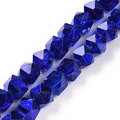 Azul Medio Cuentas de vidrio transparentes, polígono, azul medio, 7 mm, agujero: 1.2 mm, sobre 68 unidades / cadena, 19.29''~19.69'' (49~50 cm)