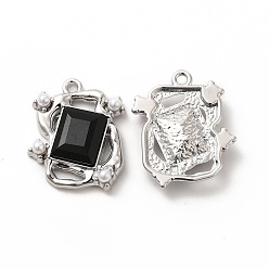 Noir Pendentifs rectangle en verre, avec perles en ABS et alliage de platine, plaqué longue durée, sans cadmium et sans plomb, noir, 21.5x19x5mm, Trou: 1.6mm