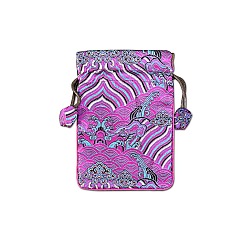 Фуксиновый Тканевые сумки в китайском стиле с пейзажным принтом, мешочки на шнурке для хранения украшений, прямоугольные, красно-фиолетовые, 15x10 см