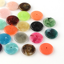 Couleur Mélangete Perles acryliques imitation de pierres précieuses rondes plates, couleur mixte, 26x6mm, Trou: 2.5mm, environ180 pcs / 500 g