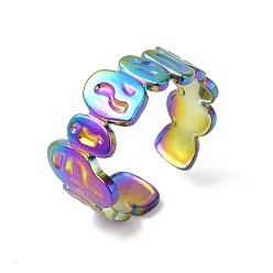 Rainbow Color Ion Plating(IP) 304 Stainless Steel Twist Oval Open Cuff Ring for Women, Rainbow Color, US Size 6 1/4(16.8mm)