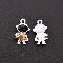 White Baking Painted Alloy Pendants, Astronaut Hold the Stars, White, 17.2x9.5x6mm, Hole: 1.6mm