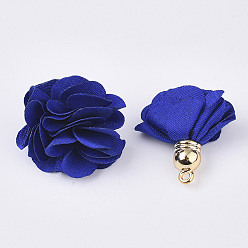Dark Blue Cloth Pendant Decorations, with Acrylic Findings, Flower, Dark Blue, 25~30x28~35mm, Hole: 2mm