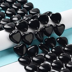Obsidian Natural Obsidian Beads Strands, with Seed Beads, Heart, 14~15x15x6~6.5mm, Hole: 1.4mm, about 23~24pcs/strand, 14.57''(37cm)