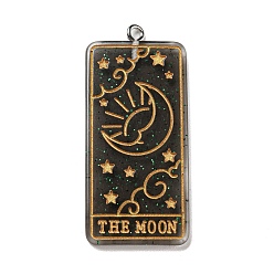 Gold Transparent Resin Tarot Card Pendants, Glitter Rectangle Charms with Platinum Plated Iron Loops, Gold, 44x20x3mm, Hole: 2mm