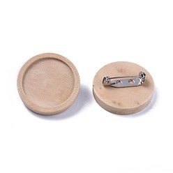 BurlyWood Stainless Steel Brooch Cabochon Bezel Settings, with Wood Tray, Flat Round, BurlyWood, Tray: 30mm, 35x5mm