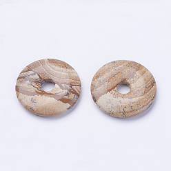 Пейзажный Джаспер Естественного изображения яшмы подвески, пончик / пи-диск, ширина пончика: 15.8~16 мм, 39~40x6~7 мм, отверстие : 8 мм