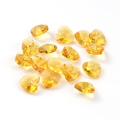 Gold Romantic Valentines Ideas Glass Charms, Faceted Heart Charm, Gold, 14x14x8mm, Hole: 1mm