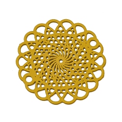 Verge D'or Foncé 430 charmes de connecteur en acier inoxydable, embellissements en métal gravé, plat rond avec liens fleuris, verge d'or noir, 18x0.5mm, Trou: 1.2mm