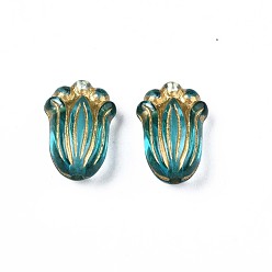 Dark Turquoise Plating Acrylic Beads, Metal Enlaced, Flower, Dark Turquoise, 12x8x5.5mm, Hole: 1.2mm, about 1900pcs/500g