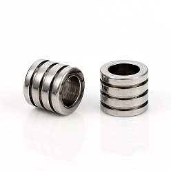 Stainless Steel Color 201 Stainless Steel European Beads, Large Hole Beads,  Grooved Column, Stainless Steel Color, 9.8x8mm, Hole: 6mm