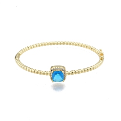Cyan Cubic Zirconia Square Hinged Bangle, Real 18K Gold Plated Brass Jewelry for Women, Cyan, Inner Diameter: 2x2-3/8 inch (4.95x5.9cm)