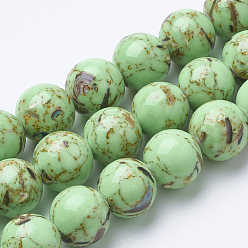 Vert Clair Turquoise synthétique et brins de perles de coquillage, teint, ronde, vert clair, 8mm, Trou: 1mm, Environ 50 pcs/chapelet, 15.7 pouce