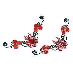 FireBrick Computerized Embroidery Non Woven Fabric Iron On/Sew On Patches, with Polyester Thread Costume Accessories, Hot Melt Adhesive on the Back, Plum Blossom, FireBrick, 190x75x1.5mm