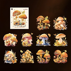 Orange PET Plastic Decorative Paper Stickers, for Scrapbooks, Notebook, Journal, Card Making, Album, Calendars, DIY Crafts, Mushroom, Orange, 80x80mm, 10sheets/set