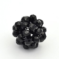 Black Glass Crystal Round Woven Beads, Cluster Beads, Black, 14mm, Beads: 4mm