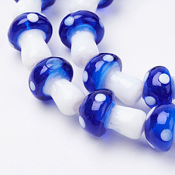 Bleu Brins de perles à chalumeau manuels, champignons, bleu, 11.5~14.5x9~11mm, Trou: 1mm, à propos de 25pc / brin, 13.54 pouce (34.4 cm)