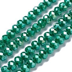 Vert Mer Moyen Perles verre opaque brins, facette, rondelle, vert de mer moyen, 8x6mm, Trou: 1mm, Environ 98 pcs/chapelet, 24.02'' (61 cm)