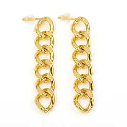 Real 18K Gold Plated Brass Curb Chain, Twisted Chain Dangle Stud Earrings, with Ear Nuts, Long-Lasting Plated, Real 18K Gold Plated, 39mm, Pin: 0.7mm