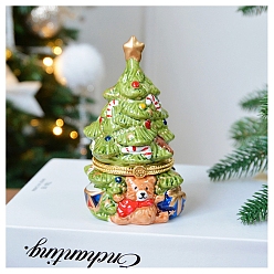 Lime Green Porcelain Christmas Tree Decorative Hinged Jewelry Trinket Box, for Home Decoration, Lime Green, 70x120mm