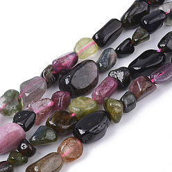 Tourmaline Natural Tourmaline  Beads Strands, Nuggets, Tumbled Stone, 5~11x5~8x3~6mm, Hole: 0.8mm, about: 52~56pcs/Strand, 15.94 inch(40.5cm)