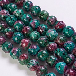Rubí en Zoisita Rubí sintético en hilos de perlas de zoisita, rondo, 8 mm, agujero: 1 mm, sobre 49 unidades / cadena, 15.1 pulgada