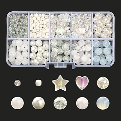 White DIY Beads Jewelry Making Finding Kit, Including Imitation Gemstone & Crackle & Heart & Star & Round Acrylic & Glass Beads, White, 4~10x3~9mm, Hole: 1~2mm, 711Pcs/box
